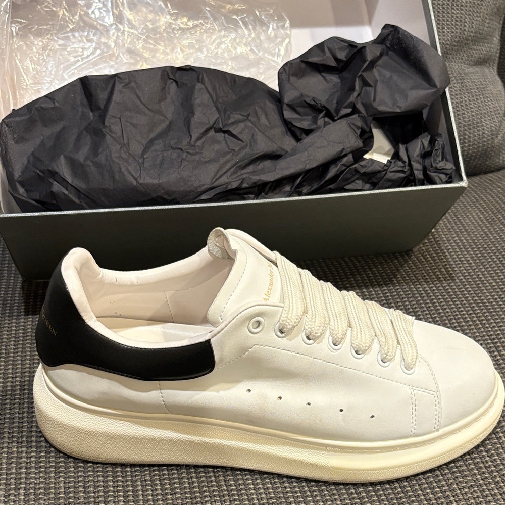 Alexander McQueen White and Black Leather Sneakers